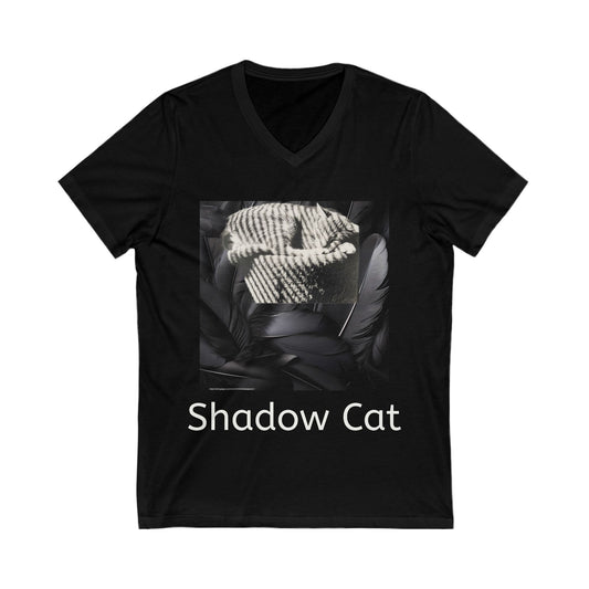 Shadow Cat V-Neck Tee — Unisex Cat Lover Graphic Shirt