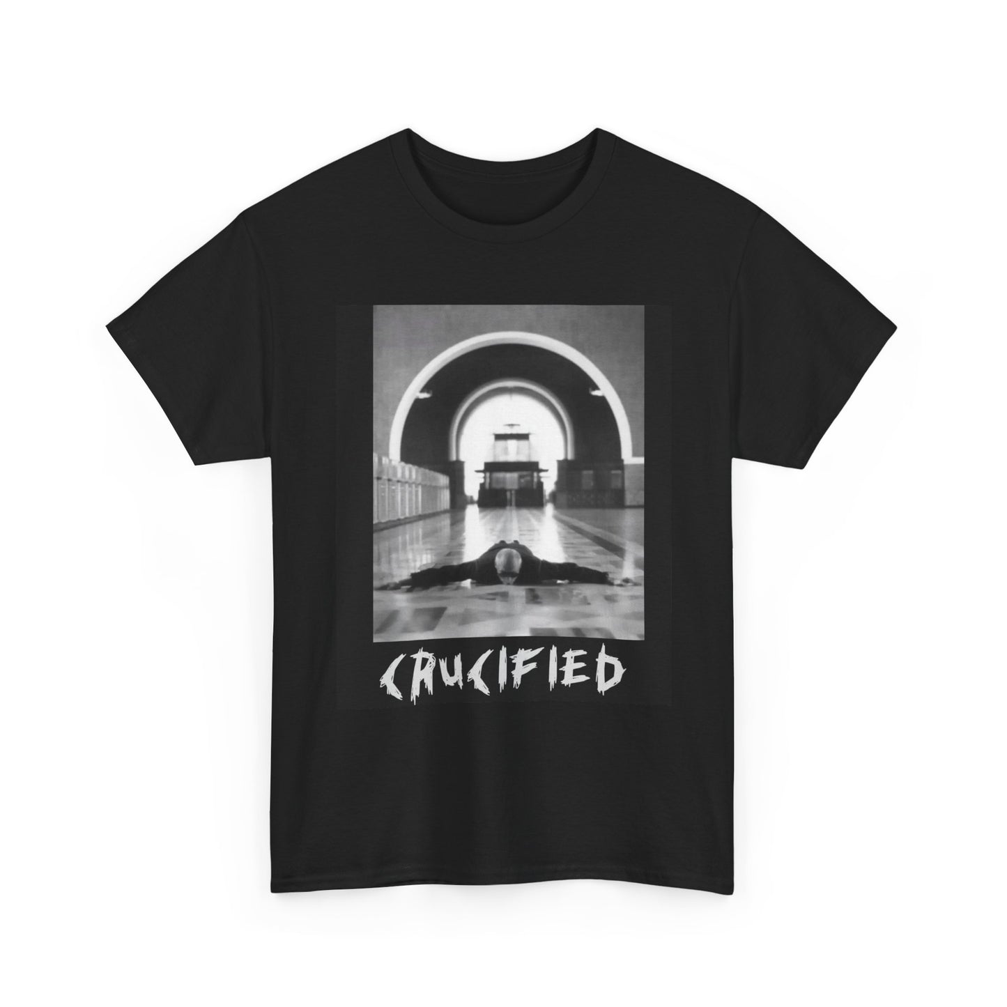 Crucified Band Tee - Black & White Gothic Photo Graphic T-Shirt