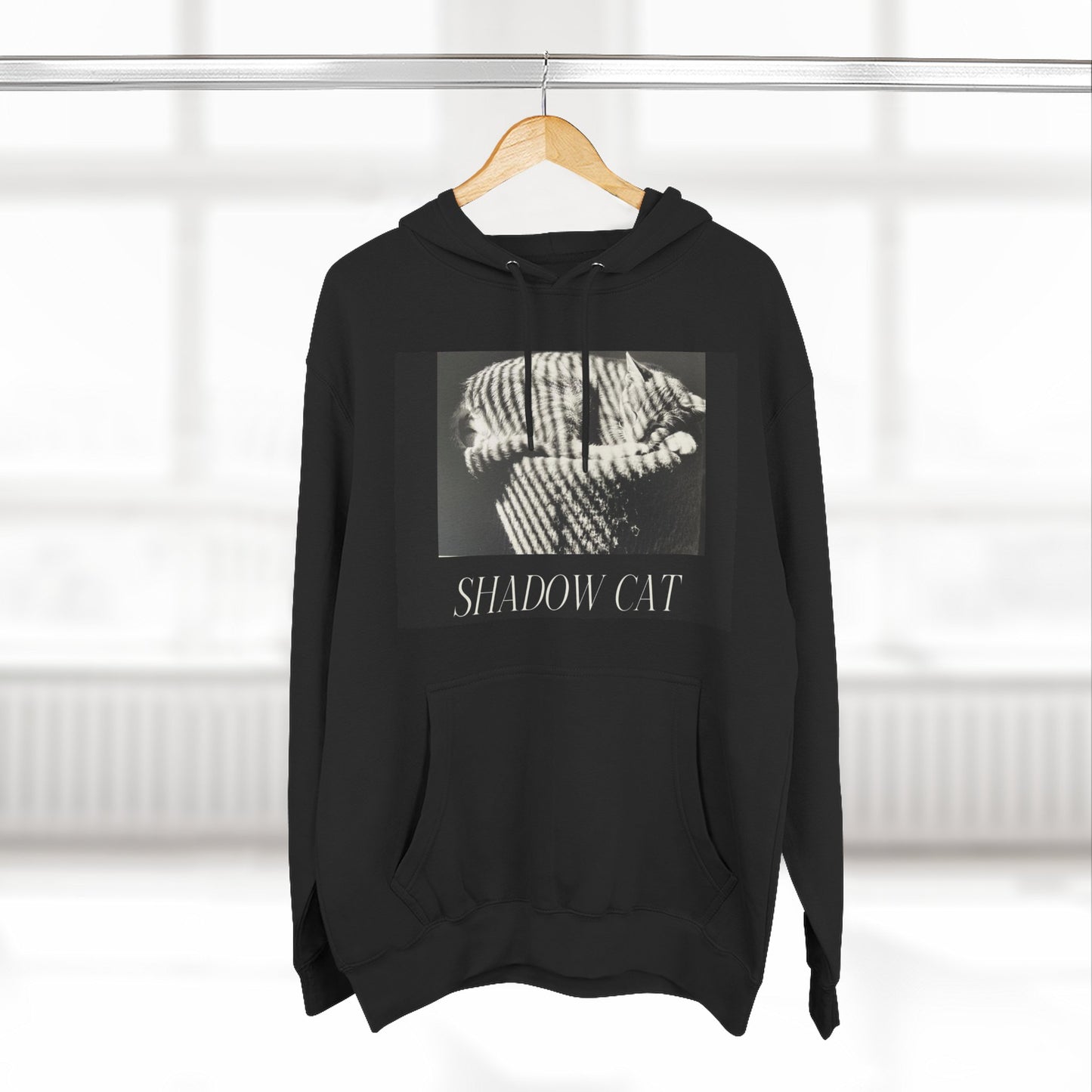 Shadow Cat Hoodie — Vintage Noir Three-Panel Graphic Hoodie