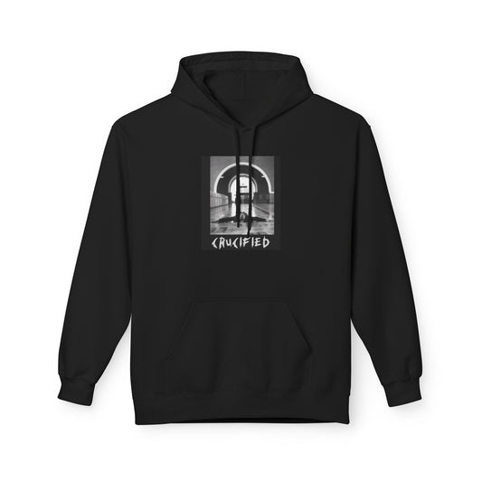 Crucified Gothic Hoodie — Monochrome Religious Graphic Pullover