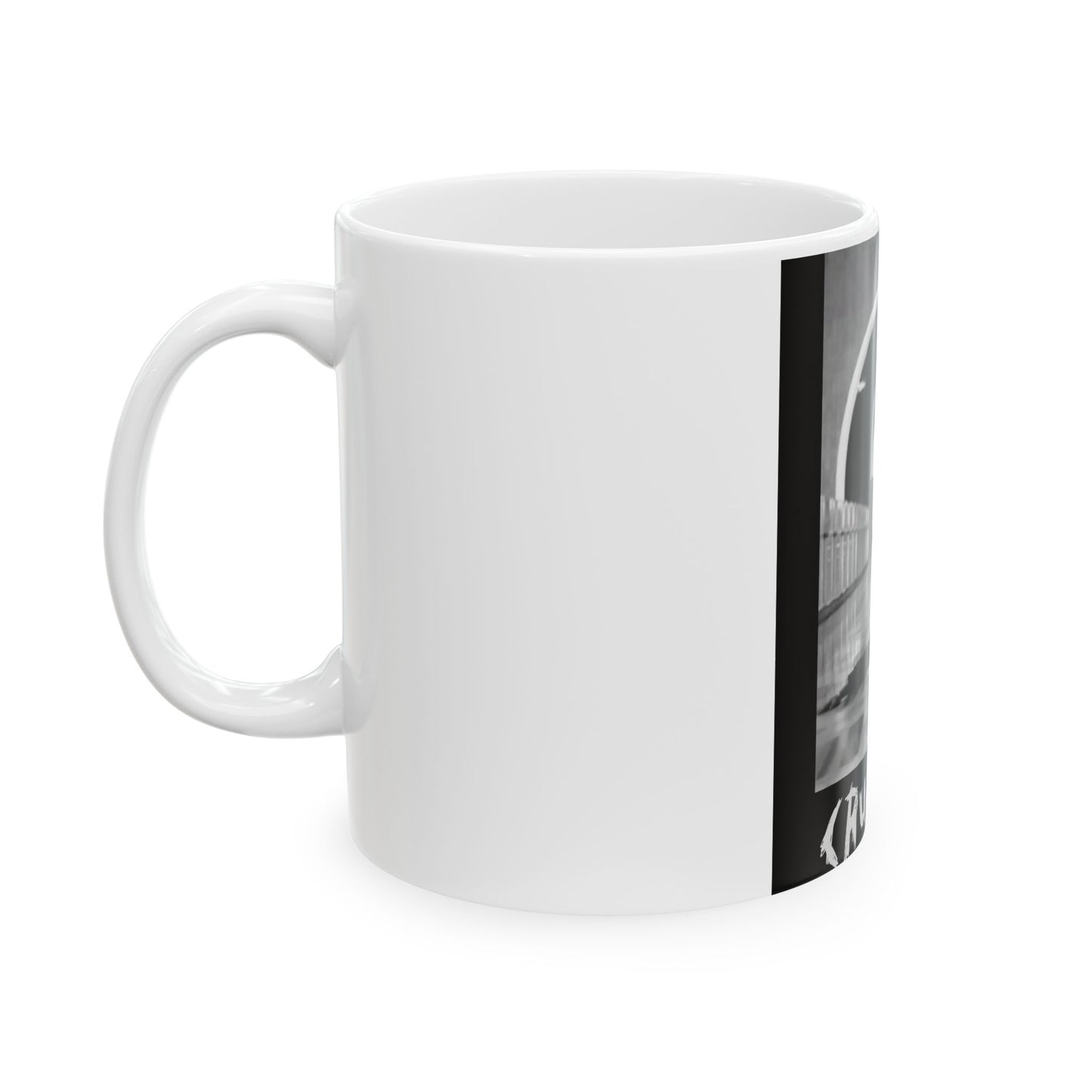 Crucified Black & White Photo Ceramic Mug — Gothic Horror Coffee Cup (11oz/15oz)