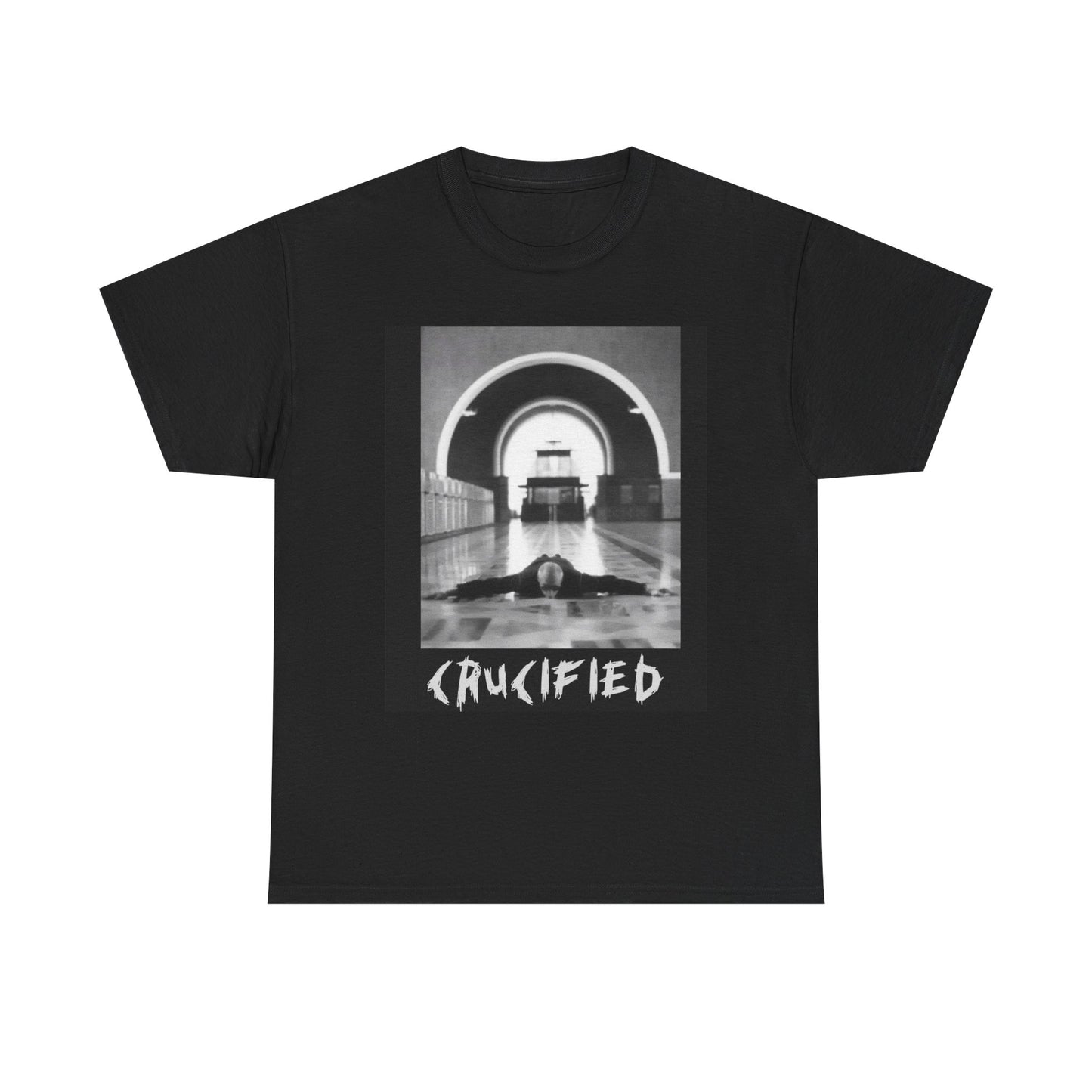 Crucified Band Tee - Black & White Gothic Photo Graphic T-Shirt
